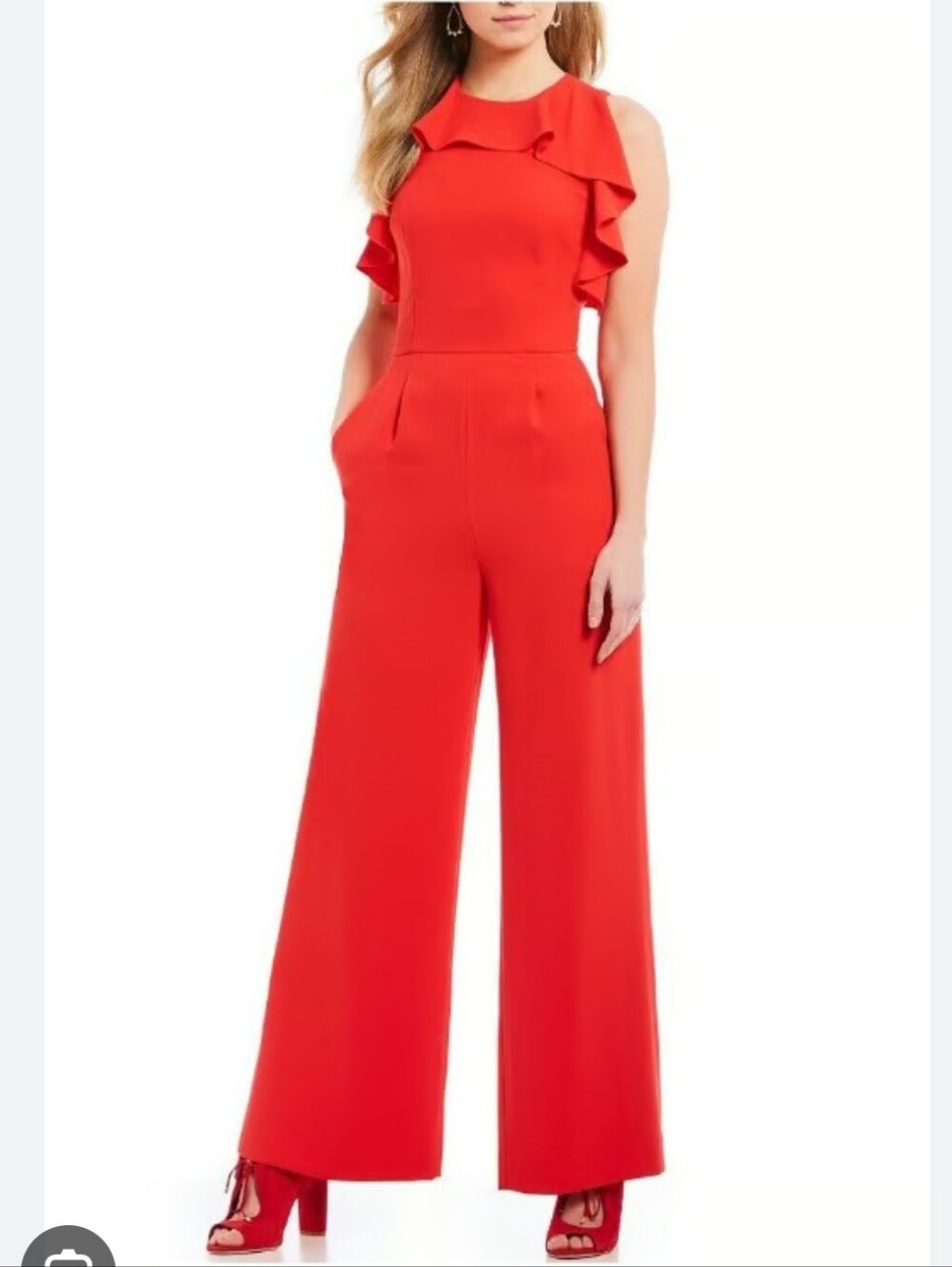 NWT Antonio Melani Cameron Red Ruffle-Detail Sleeveless Jumpsuit Sz 14